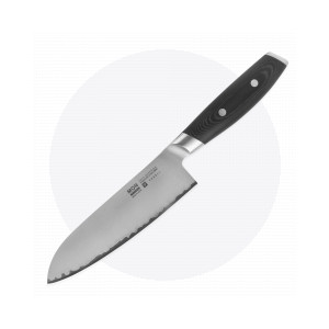 Нож кухонный Сантоку 16,5 см, «Santoku», сталь VG-10 в обкладке из нержавеющей стали, серия Mon, YAXELL, Япония, Серия MON дамасская сталь 3 слоя