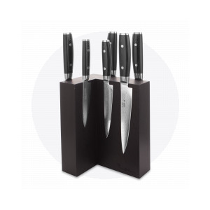 Набор из 6-ти кухонных ножей на подставке из дуба, серия RAN, YAXELL, Япония, Серия RAN дамасская сталь 69 слоев