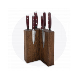 Набор из 6-ти кухонных ножей на подставке из дуба, серия GOU 161, YAXELL, Япония, Наборы ножей и подставки
