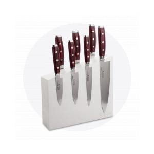 Набор из 7-и кухонных ножей на подставке из дуба, серия GOU 161, YAXELL, Япония, Серия SUPER GOU дамасская сталь 161 слой