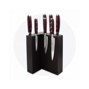 Набор из 7-и кухонных ножей на подставке из дуба, серия GOU 161, YAXELL, Япония, Серия SUPER GOU дамасская сталь 161 слой