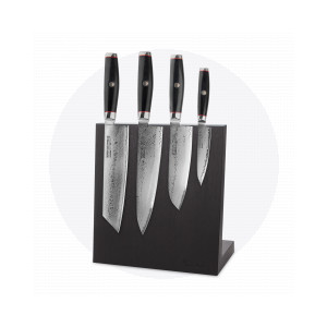 Набор из 4-х кухонных ножей на подставке из дуба, серия Ypsilon, YAXELL, Япония, Серия SUPER GOU YPSILON дамасская сталь 193 слоя