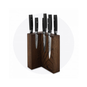 Набор из 7-и кухонных ножей на подставке из дуба, серия Zen, YAXELL, Япония, Наборы ножей и подставки