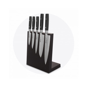 Набор из 5-и кухонных ножей на подставке из дуба, серия Zen, YAXELL, Япония, Серия ZEN дамасская сталь 37 слоев