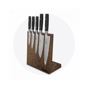 Набор из 5-и кухонных ножей на подставке из дуба, серия Zen, YAXELL, Япония, Наборы ножей и подставки