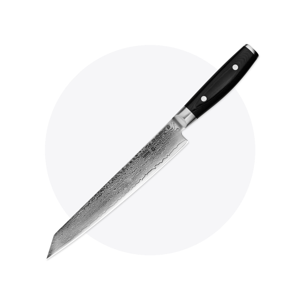 Нож кухонный для тонкой нарезки 23 см, «Sujihiki», дамасская сталь, серия Ran, YAXELL, Япония