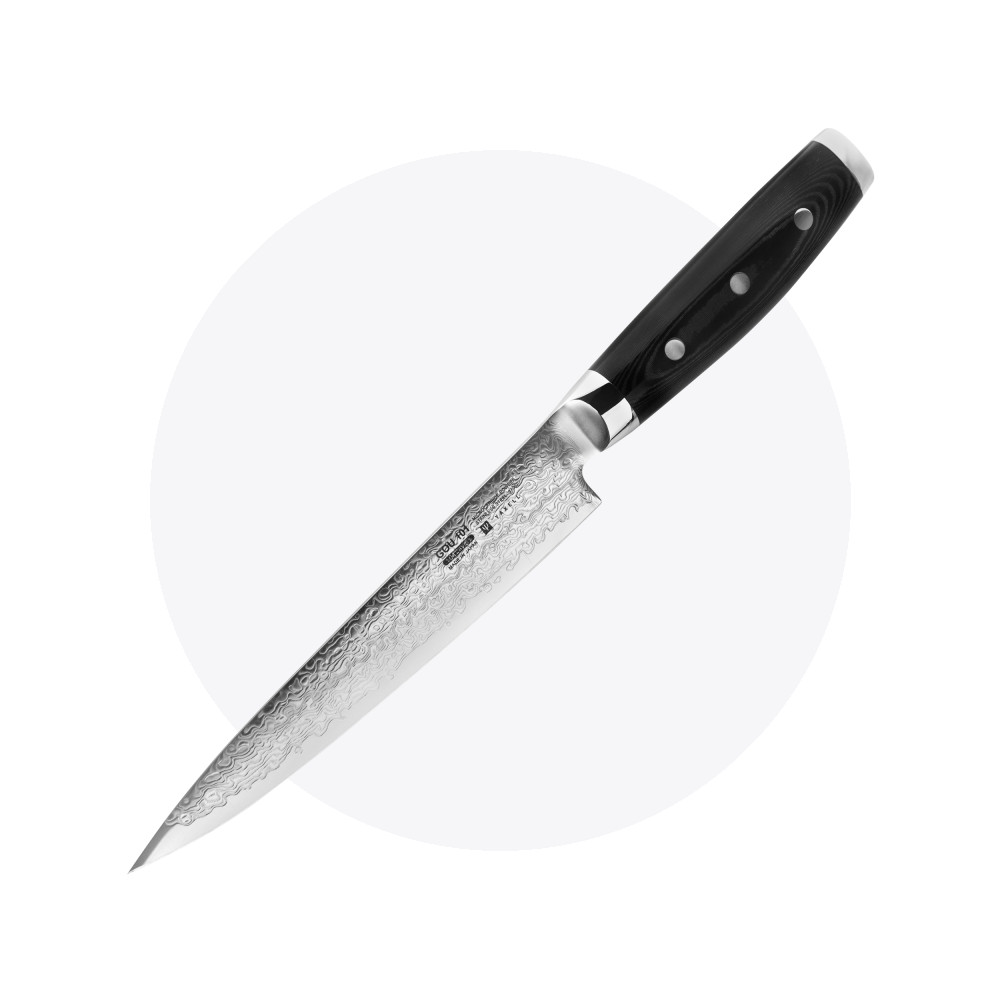 Нож кухонный для тонкой нарезки 18 см, «Sujihiki», дамасская сталь, серия Gou, YAXELL, Япония