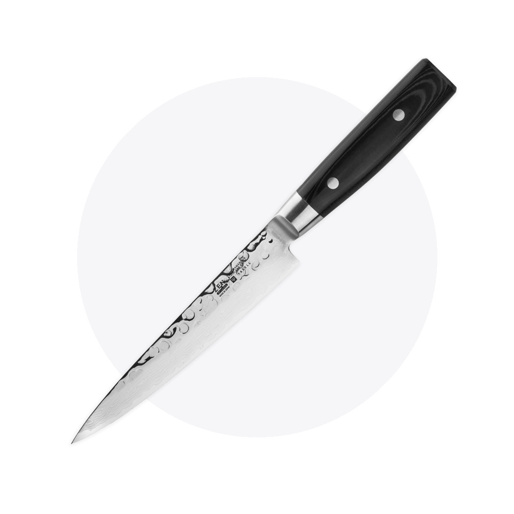 Нож кухонный для тонкой нарезки 18 см, «Sujihiki», дамасская сталь, серия Zen, YAXELL, Япония