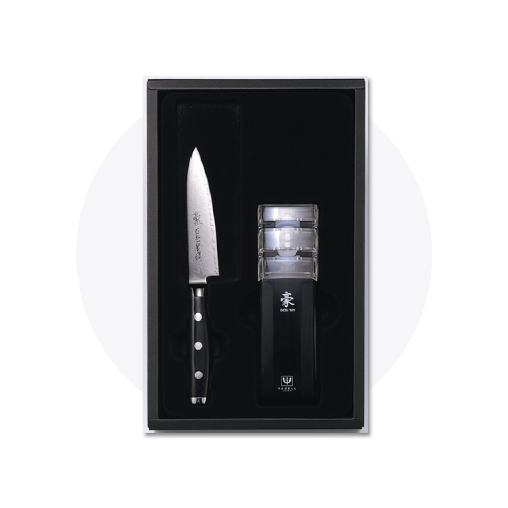 Набор кухонных ножей (нож универсальный 12 см и точилка), серия GOU, YAXELL, Япония