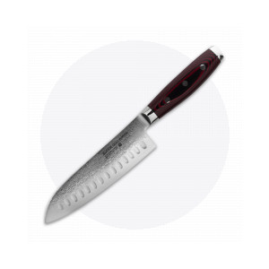 Нож кухонный Сантоку 16,5 см, с углублениями на лезвии, «Santoku», дамасская сталь, серия GOU 161, YAXELL, Япония, Ножи поварские