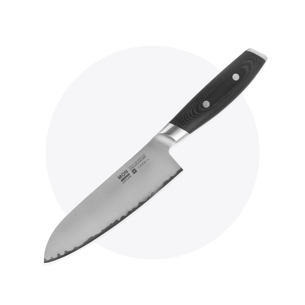 Нож кухонный Сантоку 16,5 см, «Santoku», сталь VG-10 в обкладке из нержавеющей стали, серия Mon, YAXELL, Япония