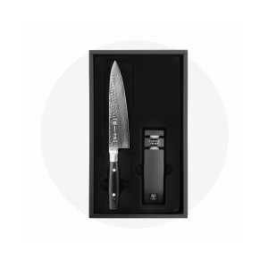 Набор из кухонного ножа с точилкой, дамасская сталь, серия Zen, YAXELL, Япония, Серия ZEN дамасская сталь 37 слоев