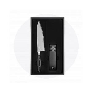 Набор кухонный нож с точилкой, сталь VG-10 в обкладке из нержавеющей стали, серия Mon, YAXELL, Япония, Наборы ножей и подставки